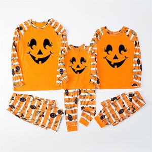 Halloween Home Clothing Kürbis Familie Passende Pyjamas Mama Papa Kinder Streifen Kürbis Print Loungewear Nachtwäsche Set