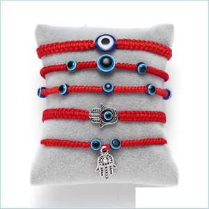 Charm Bracelets Blue Evil Eye Chain Women Men Braided Red Rope Charm Bracelet Double Beads Jewelry Bracelets Adjustable Dhseller2010 Dhge6