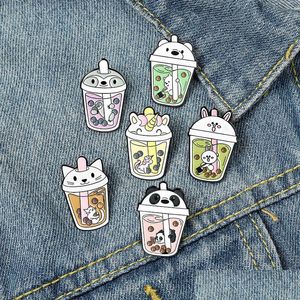 Pins Brooches Cartoon Brooch Bear Cub Bubble Tea Modelling Brooches Lovely Originality Lacquer Badge Accessories 2Zb Y2 Dhseller2010 Dhxgc