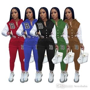 Autumn Winter Womens Active TrackSuits Sweats Nowy styl Pluszowy haftowany baseball dwuczęściowy garnitur z kapturem