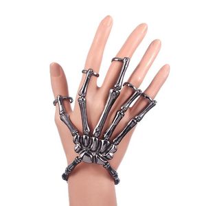 Halloween Bracelet Ghost Festival Skeleton Hand Bone Bangle Five Finger Chain Spoof Carnival Ornaments Adjustable Mechanical Arm Skeleton