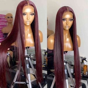 Syntetiska peruker före Pucke Silky Straight 99J Bourgogne Wig 220917