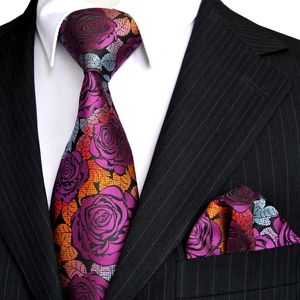 E12 Heren Tie Sets Rose Multicolor Fuchsia Red Geel Blue Floral Necities Pocket Square Silk Nieuw Whole274R