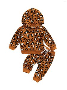 Kläder sätter spädbarn pojke flicka kläder leopard tryck huva tröjor dragkammare byxor tröjor fall baby outfit