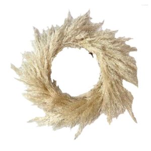 Decorative Flowers Full Feather Handmade Pampas Grass Wreath - Perfect For Wall And Door Decoration Handcrafted Garland Ornament Decor