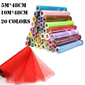 5M 10M Tiul Wedding Organza Roll Sheer Crystal organza tkanina DIY szycie siatka dekoracja ślubna