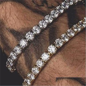 Braccialetti con ciondoli Taglio quadrato rotondo Bracciale tennis da uomo Zirconia Triple Lock Gioielli Hiphop Cubic Luxury Crystal Cz Uomo Fa Dhseller2010 Dh6Rv