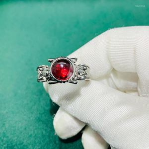 Cluster Rings Vintage Thai Silver Women Ring Dark Ruby Gemstone Zircon Old Design Jewelry Accessories Mermaid Shape Red Stone Female