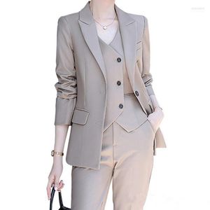 Pantaloni a due pezzi da donna 3 eleganti abiti da donna da ufficio giacca lunga sottile blazer top set casual da lavoro con vento per pendolarismo
