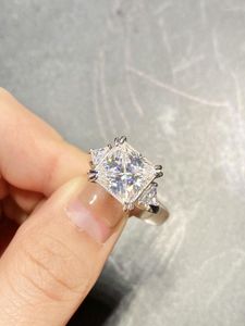 Anéis de cluster 925 prata esterlina linda 5ct quadrado corte grande anel de pedra do musgo como jóias de luxo de noivado de casamento de diamante
