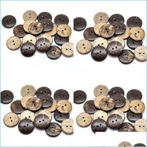 Altri gemelli 100 pezzi guscio di noce di cocco marrone 2 fori bottoni per cucire in legno scrapbooking 20 mm diametro 3/4 pollici consegna goccia 2021 J Dhseller2010 Dhalo