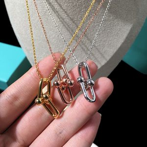 U-shaped 2-section Pendant Necklaces Wedding Statement Jewelry T collarbone necklaces with blue Box Birthday Christmas Gifts