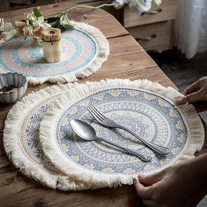 Table Mats Round Retro Bohemian Style Placemats Coffee Coasters Non-slip Heat Resistant Home Kitchen Dining Decoration Tablemat