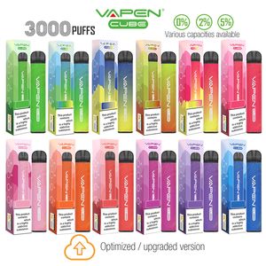 Аутентичный VAPEN CUBE 3000Puffs Одноразовое устройство Vape Pen 2% 5% NIC Дополнительные наборы электронных сигарет Предварительно заполненные 8 мл Емкость 1000 мАч Аккумулятор Vapor Bar Испаритель