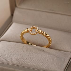 Pierścienie klastra punkowe cyrkon okrągły otwór dla kobiet stal nierdzewna łańcuch regulacyjny pierścień palca 2022 Akcesoria biżuterii