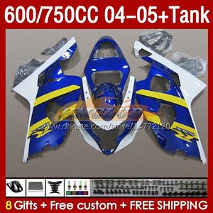 Injection Mold Fairings & Tank For SUZUKI GSXR-600 GSXR750 GSXR600 GSXR-750 K4 2004 2005 153No.92 GSX-R600 GSXR 600 750 CC 04-05 600CC 750CC 04 05 OEM Fairing blue yellow