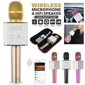 Microfoni 1pc Q9 Microfono portatile Altoparlante wireless doppio 30HZ-20KHZ KTV Cavo da micro USB a audio Per lettore karaoke Microfono portatile T220916