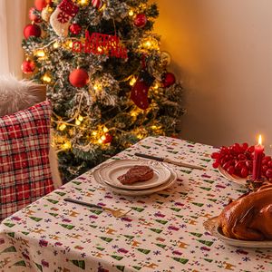 새로운 크리스마스 인쇄 식탁보 새해 장식 선물 선물 모방면과 린넨 테이블 천 촬영