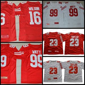 Wisconsin Badgers Football Jersey for Men, White, with 99 J.J Watt, 23 Jonathan Taylor, 16 Russell Wilson, 5 Mertz Numbers