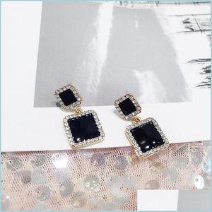 Dangle Chandelier Black Square Geometric Dangle Drop Earrings For Women Crystal Rhinestone Statement Wedding Earring P Dhseller2010 Dhl4J