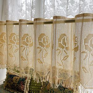 Curtain 1pc Vintage Crochet Tassel Patchwork Rose Pattern Cafe Curtains Home Decor Short For Living Room Kitchen