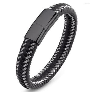 Charme Armbänder Mode Draht Und Leder Seil Gemischt Geflochtenes Armband Männer Punk Schmuck Edelstahl Magnetische Verschluss Armreifen Männlich Armband