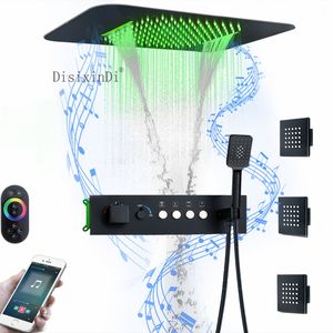 Ceiling 23X15 Inch LED Shower Head with Music Speaker Rain And Waterfall Bathroom Thermostatic Shower Faucet Set