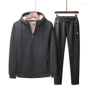 Men's Tracksuits 2022 Men Cotton Sets Winter Sporting Suit Hooded Jacket Sweatshirt Pants Sweatsuits Thick Fleece 2PCS Tracksuit For Clothes