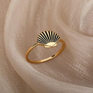 Klusterringar l￤ckra skal f￶r kvinnor rostfritt st￥l form krona ring engagemang br￶llop fest smycken present bijoux femmecluster