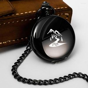 Pocket Watches Mountain Stream Fish Grave Text Gifts Clock Fob Chain Smooth Steel Watch Vintage Roman Nmber Dial Pendant