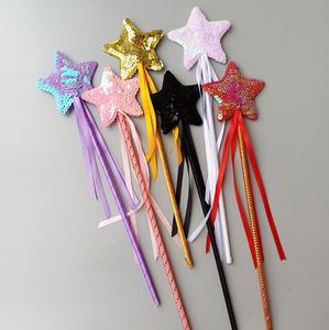 Princess Fairy Wand Ribbon Sequins Star Elf baton Christmas Toy Angel Magic Stick Halloween Birthday Party Decorations 13 Inches Gold Silver Rainbow