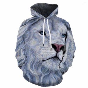 Herrtröjor 3d lejon hoodie män djur tryckt målning tröja vit hoody anime unisex hip hop höst sexig