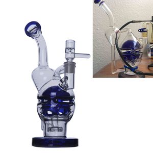 Recycler Water Bong Pipes Blue Glass Hookahs Bubbler Fab Egg Oil Dab Rig Exosphere Smoking Accessories Percolator Shisha Pipe with 14mm Joint