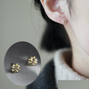 Stud 925 Sterling Sier Plating 14K Gold Simple Inlaid Crystal Windmill Earrings Women Exquisite Sweet Student Jewelry Ac Dhseller2010 Dhsim