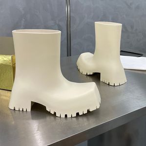Trooper Rubber Boot in Black White Grey Rubber Women Designer Rain Boots Square Toe Shape Thick Toothed Outsole Fashion Martin Booties