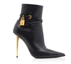 Boots Luxury Tom- Boots Women Ongle Thin Heel Fords- العلامة التجارية مصمم حزام حزام الحذاء و Gold Heeled Pointy Toe Party Party Wedder