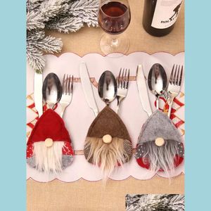 クリスマス装飾スウェーデンのサンタの食器バッグフォークナイフカトラリーホルダーシアウェアクリスマスパーティーテーブルディナー装飾ドロップドdhhqx