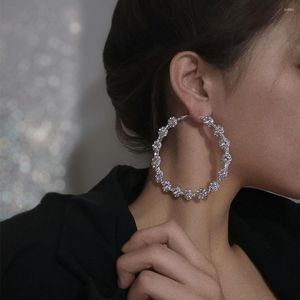Hoop Earrings Vintage Flower Rhinestone Dangle Aesthetic Korean Bijoux Femme Crystal Big Silver For Women Hiphop Gift
