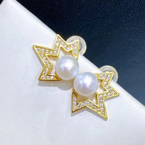 03 DiamondBox -Jewelry Earrings Studs Ear pérolas brancas esterling 925 Silver shinestone estrela zirconia também conhecida por 6-6,5 mm
