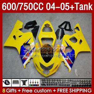 Suzuki GSXR600 750CC GSXR-750 K4 GSX-R600 04-05 153NO.14 600CC GSXR 600 750 CC GSXR750 04 05 GSXR-600 2004 2004 2005 INGROMOR MOLD FAIR-FAIRING黄色のストックストックのOEMフェアリングスタンク