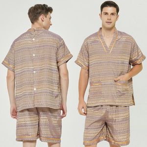 Męska odzież śpiąca męska piżama letnia wypoczynek elastyczna talia męskie bawełniane krótkie rękawne odzież nocną szorty szorty domowe