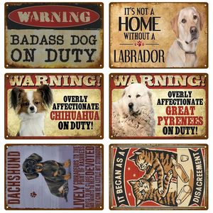 Classic Cartoon Animas Plaque Metal Painting Wall Art Tin Sign Vintage Warning Dog Cat Wall Posters Vintage Living Room Decorations Bar Accessories Decor Interior