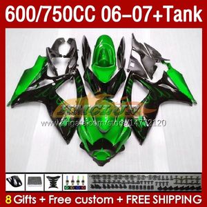 Suzuki GSX-R600 GSXR750 GSXR600 K6 GSXR-750 06 07 154NO.177 GSXR 600 750 CC 600cc 750cc 2006 2007 GSXR-600 06-07 Enjeksiyon Kalıp Kaplama Yeşil Alevler