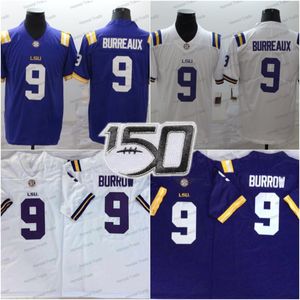 LSU Tigers Joe Burrow Football Jersey 9 Burreaux College Purple White Men Football Jerseys