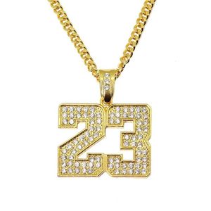 Hip Hop Nummer 23 Diamanten Anhänger Halsketten für Männer goldene Silberlegierung Strass Luxus Halskette kubanische Gliederkette Mode Jewel218G243g
