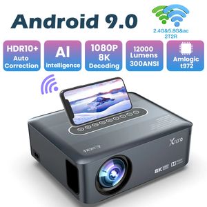 X1 8K 4K 1920 X 1080P Projektör Amlogic T972 300ansi Çift WiFi BT5.0 HDR10 Ses Kontrolü Taşınabilir Ev Medya Videosu