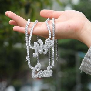 2021 Iced Out Personalized Name Pendant Nameplate Hip Hop CZ Diamond ketting sieraden Custom Baguette letters hanger ketting246e