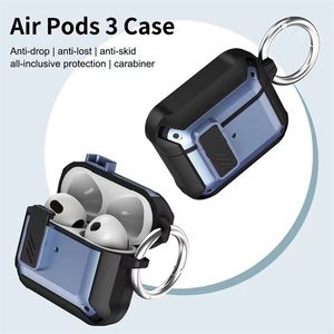 Für Apple Airpods Pro 2 Hülle, Headset-Zubehör, TPU-PC-Rüstung, schützende kabellose Kopfhörer-Airpod 3/2-Abdeckung, stoßfest, stoßfest, mit Schlüsselhaken, Einzelhandelsverpackung