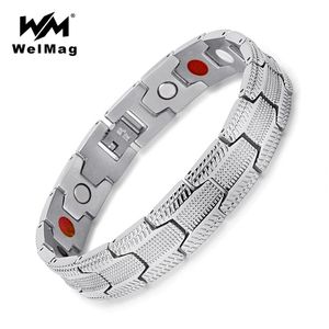 WelMag Fashion Bracelet Men Magnetic Bio Energy Stainless Steel Wide Silver Cuff Bracelets Homme Healing Jewelry Christmas Gifts296a