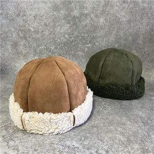 Basker basker vinter retro lamm ull tjock kupol melon brimlös mössa mössa unisex skullcap varm vindtät trendig fast färg högkvalitativ hatt